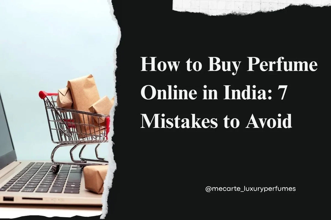 How to Buy Perfume Online in India: 7 Mistakes to Avoid image with shopping cart and laptop