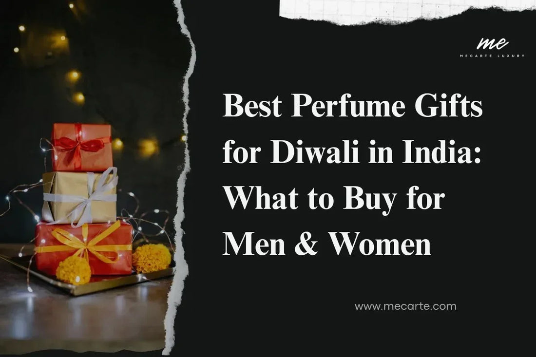 Best Perfume Gifts for Diwali in India with colorful gift boxes and decorations.