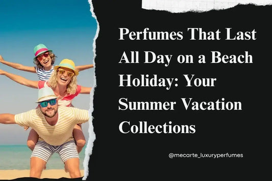 Fun beach holiday image showcasing Summer Perfumes that last all day in your vacation collections.