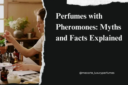 Perfumes with Pheromones: Myths and Facts Explained displayed in a stylish setting with essential oils and a focused individual.