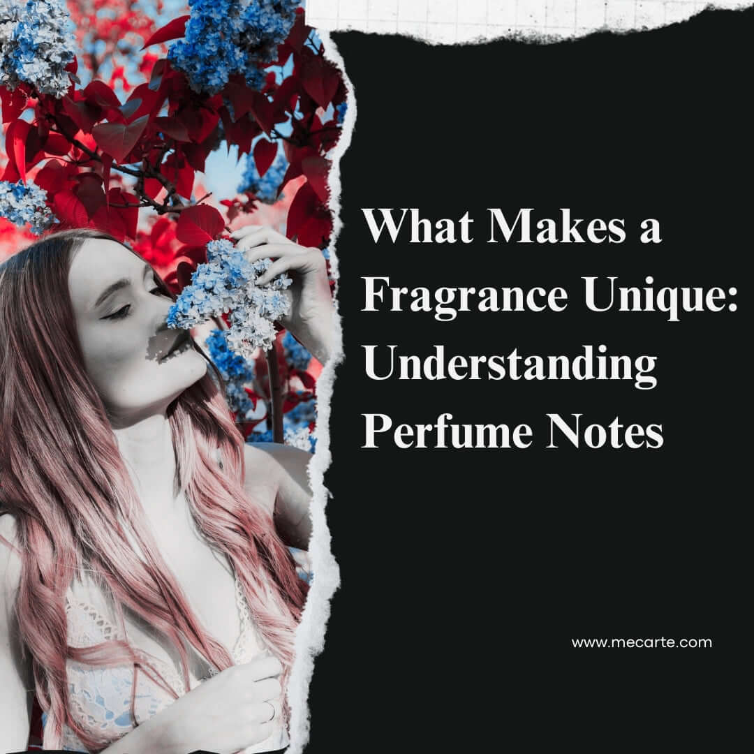 Perfume pyramid infographic showing top, heart and base fragrance notes and their examples
