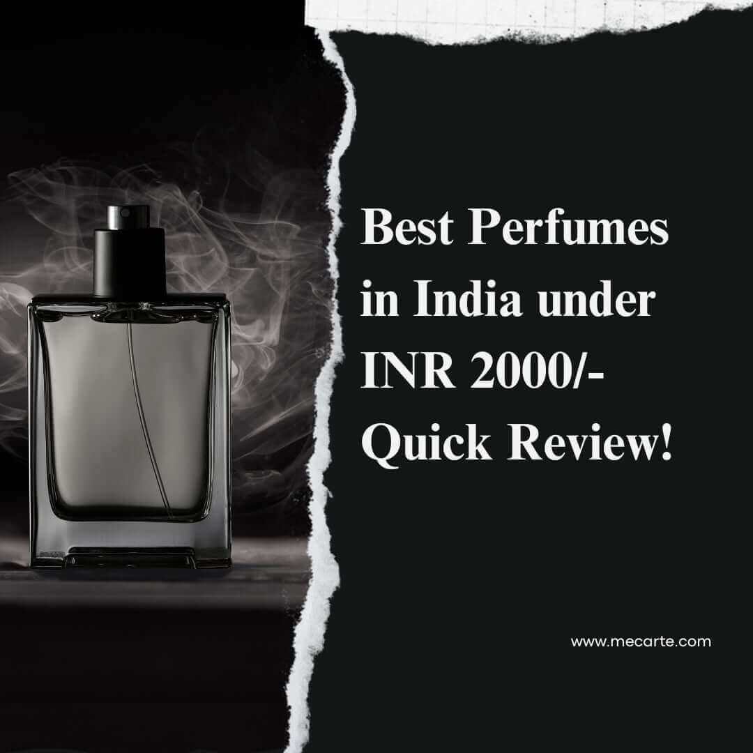 Perfumes Under INR 2000 - Best perfumes in India featured in a stylish bottle with smoky background.