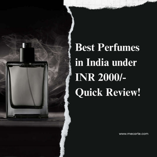 Perfumes Under INR 2000 - Best perfumes in India featured in a stylish bottle with smoky background.