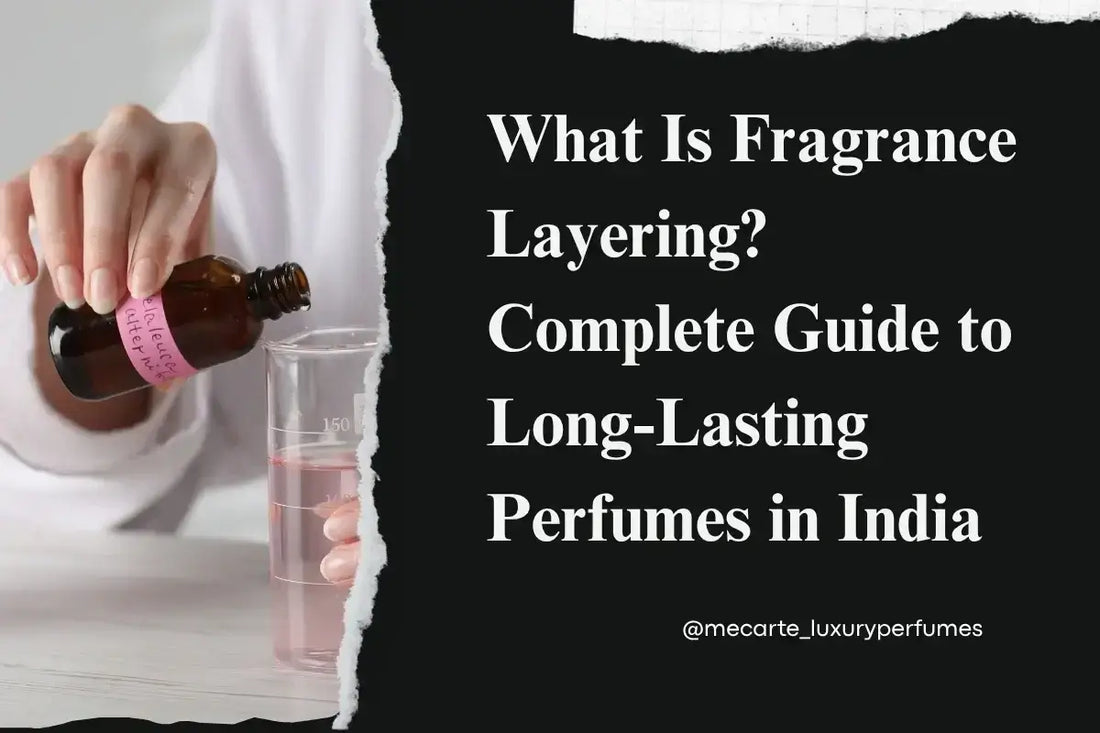 Fragrance layering technique with luxury perfumes showing oud, floral, and citrus scent combinations for long lasting perfume